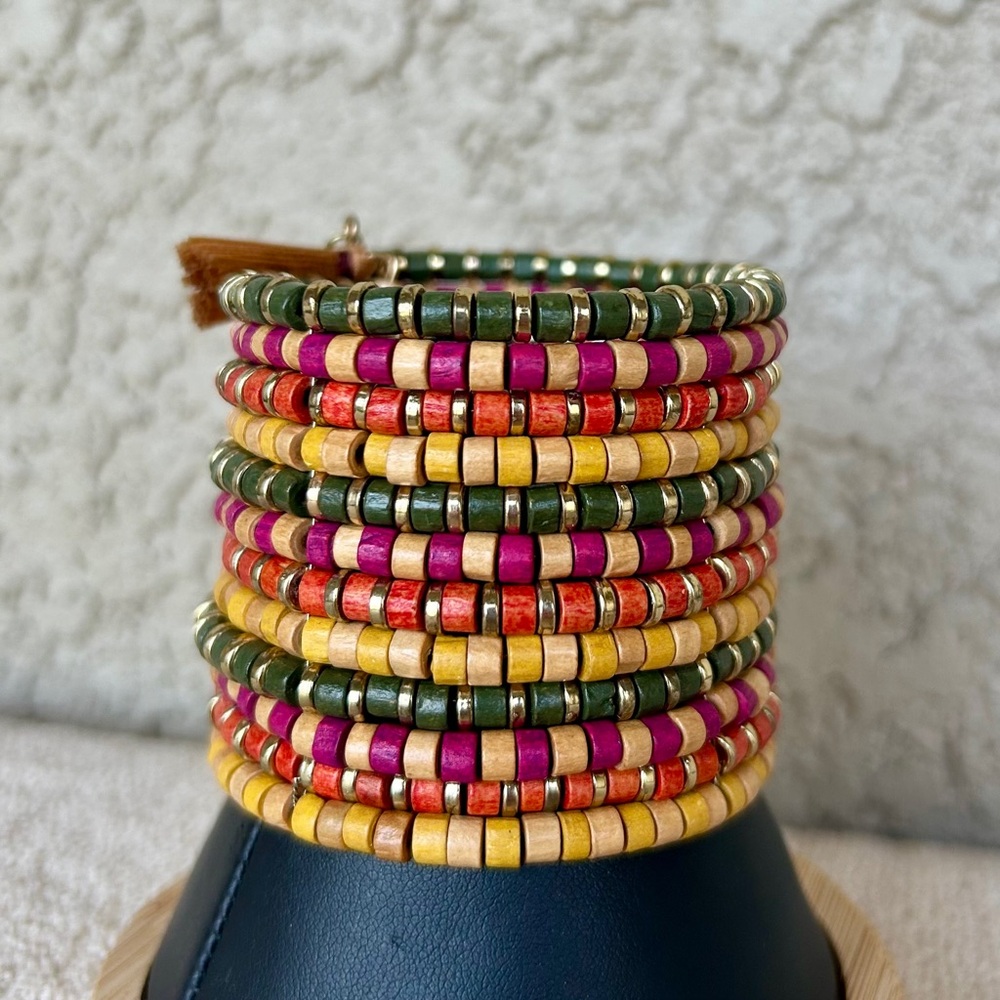 Colorful Beaded Wide Bracelet With Tassels